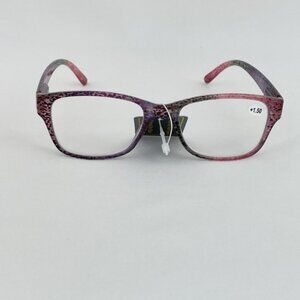 Bevi +1.50 Red & Purple Cheetah Square Reading Glasses